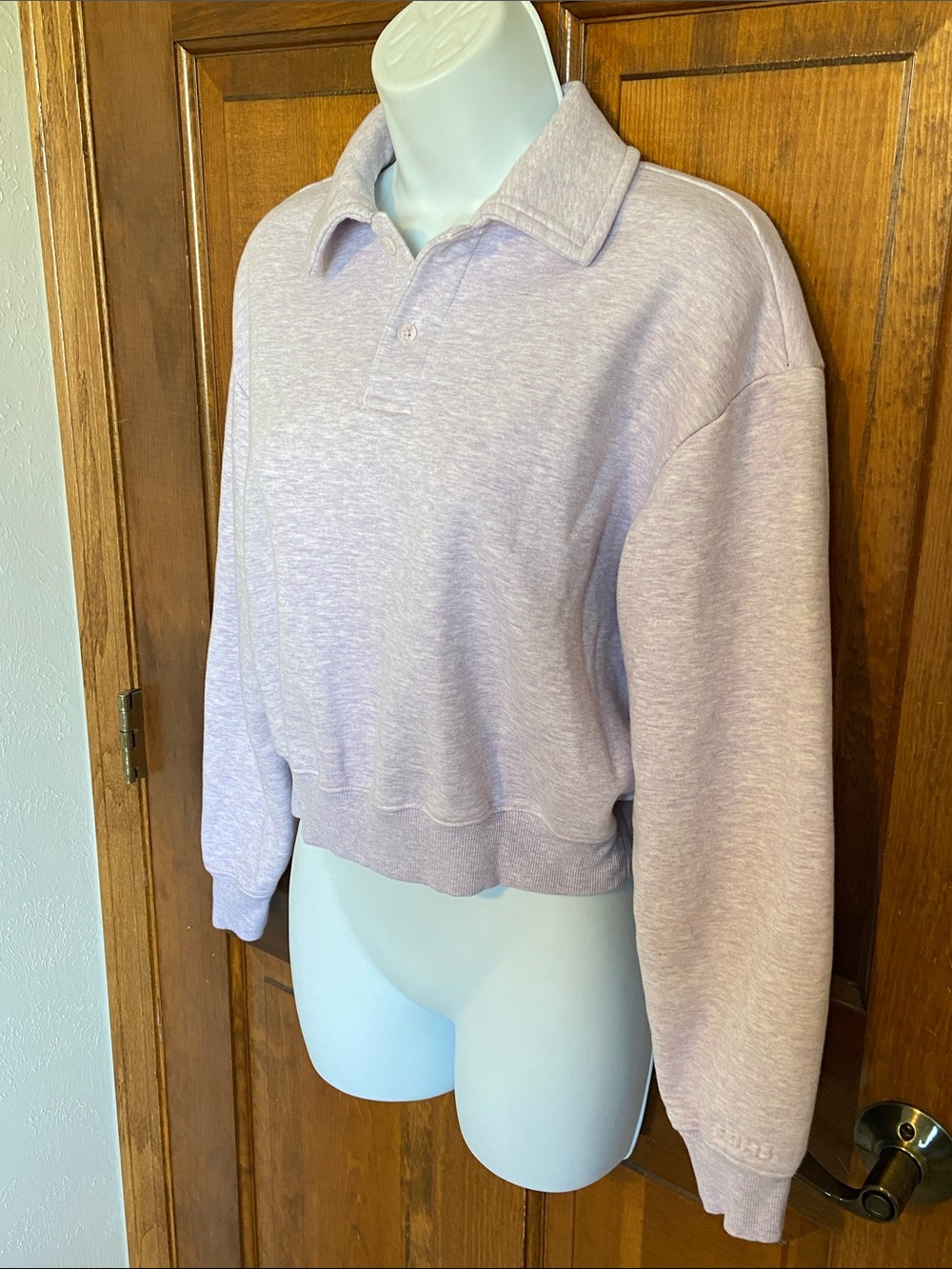 SKIMS Cotton Fleece Polo Sweatshirt in the colorway Purple Heather Workout XS - Picture 4 of 11